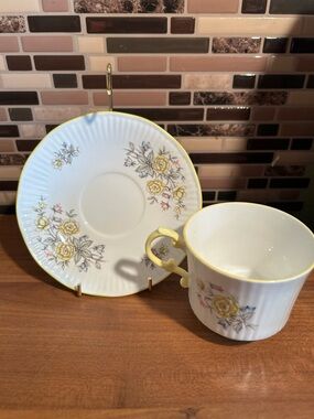 Vintage Yellow Floral Teacup and Saucer Set